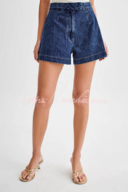 High Waist Relaxed Fit Denim Shorts with Button Fly