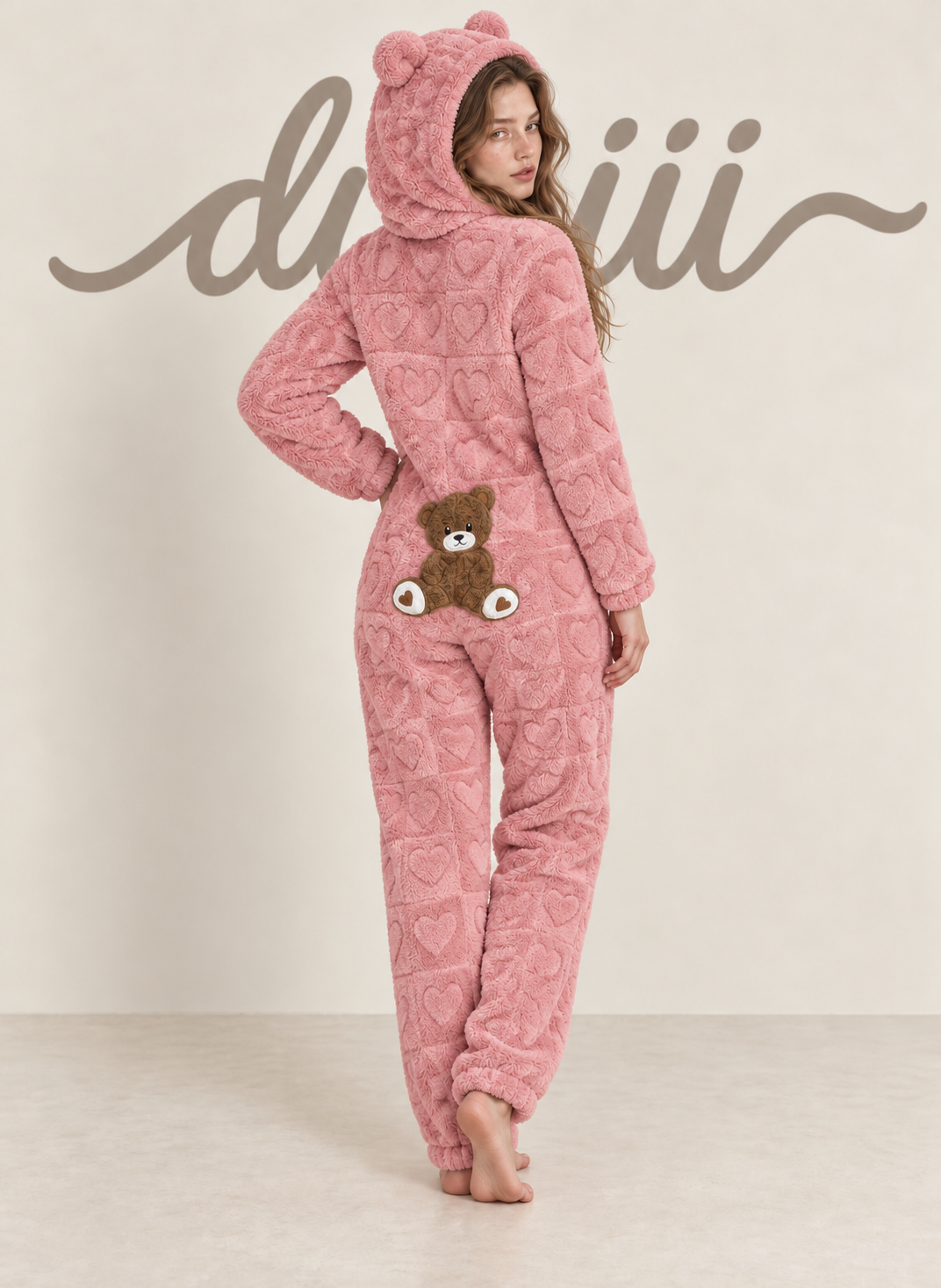 Duniii Original Teddy Bear Plush Hooded Romper