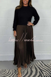 Knitted Maxi Dress | Round Neck Long Sleeve Patchwork