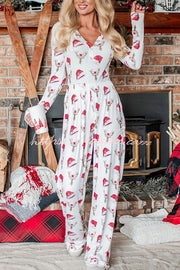 Gingerbread Print Ribbed Pajama Set with Elastic Waist
