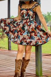 Horse Print Square Neck Mini Dress – Slim Fit Sleeveless