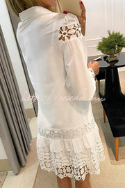 Guipure Lace Patch Shirt Dress – Loose Fit Mini