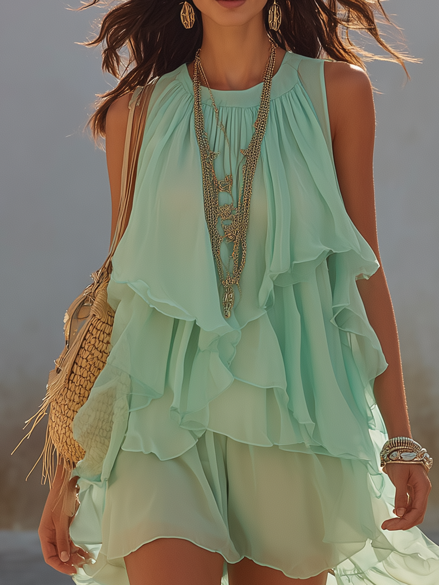 Mint Green Chiffon Mini Skirt – A-Line High Waist