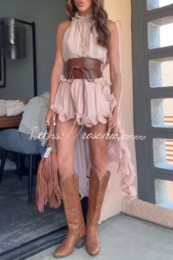 Chiffon Halter Top with Wavy Ruffles | Loose A-line Blouse