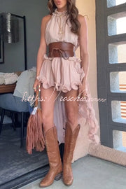 Chiffon Halter Top with Wavy Ruffles | Loose A-line Blouse