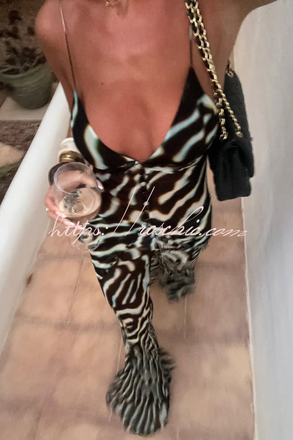 Zebra Print Flared Pants with Drawstring Waist