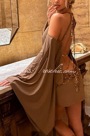 Butterfly Embroidered Sequin Chain Backless Mini Dress