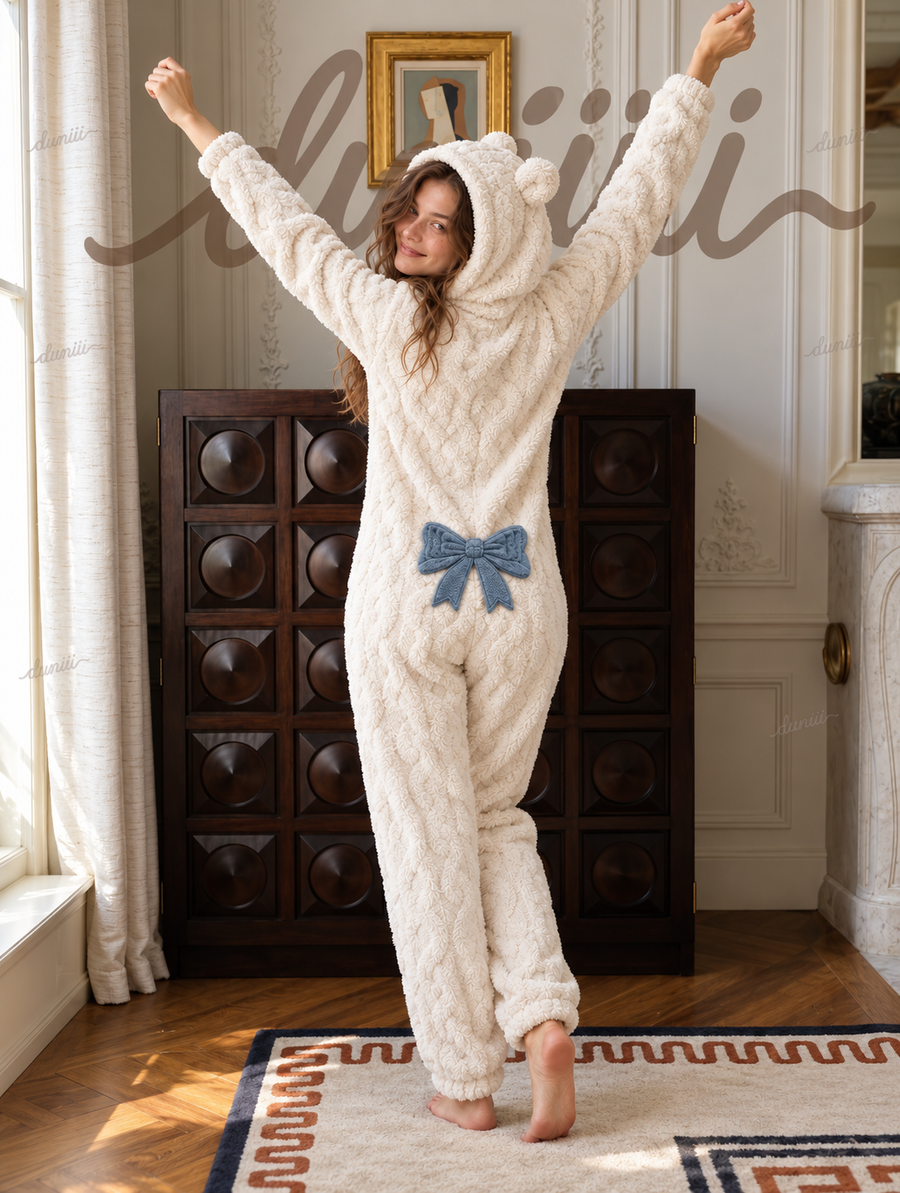 Duniii Original Bear-Ear Hooded Long Onesie with Back Bow