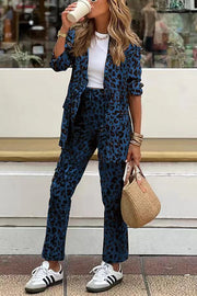 Leopard Print Blazer and Pants Set – Relaxed Lapel
