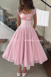 Sleeveless Square-Neck Tulle Maxi Dress for Parties