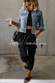 Satin High Waist Joggers with Pockets – Ankle Length