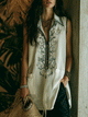 Embroidered Zip-Neck Sleeveless Tunic Blouse – Boho Relaxed Fit