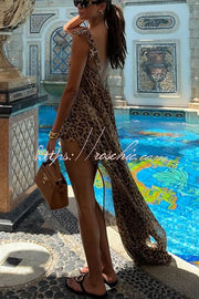 Leopard Print Tie-Up Top & Shorts Set – Vacation Two-Piece