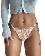 Eyelash Lace Strappy Floral Bow Thong