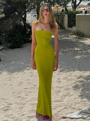 Women's Solid Backless Lace Up Tie Back Bodycon Dress, Elegant Fashion Maxi Tube Dress for Party Club Dating Wear, Ladies Dress for Summer, Strapless Prom Dress