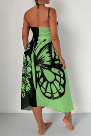 Butterfly Print Color-Block Midi Dress – Resort Cover-Up