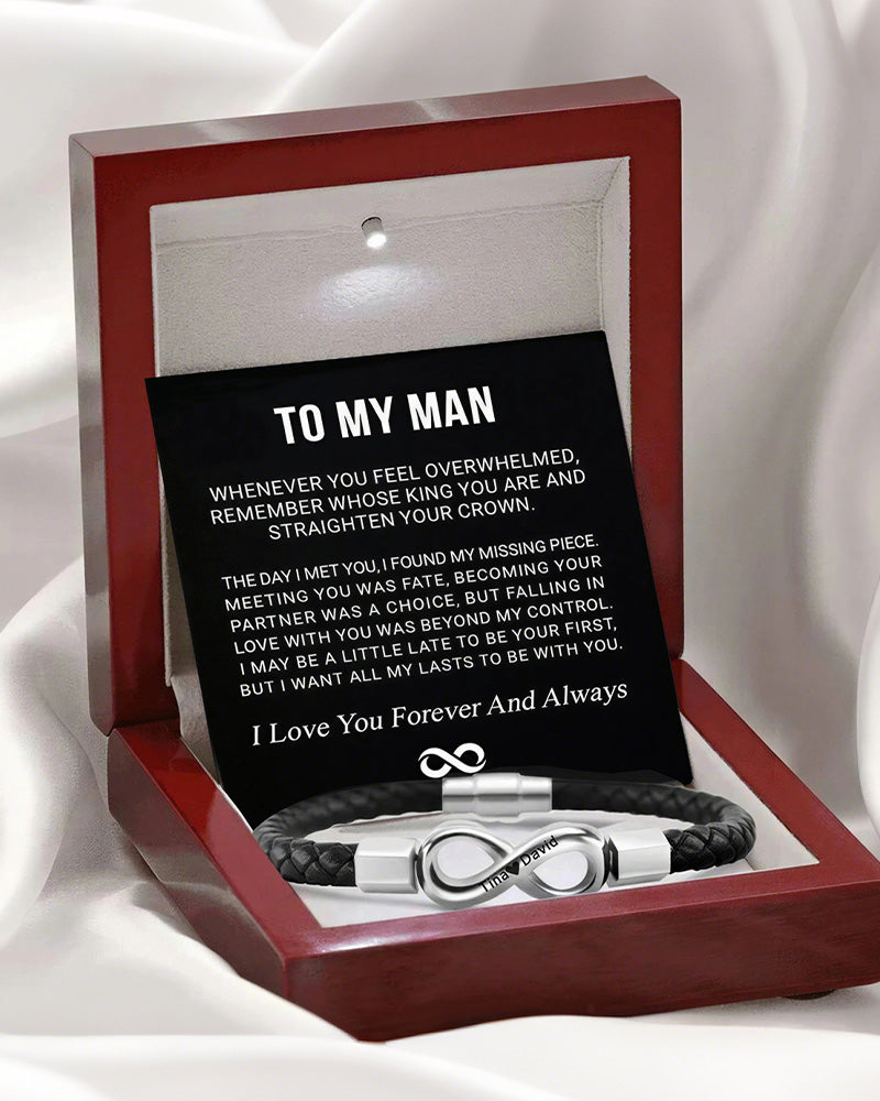 Men's Braided Leather Bracelet with Gift Box