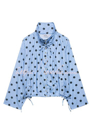 Polka Dot Loose Jacket with Stand Collar & Bow Tie Detail