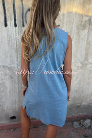 Sleeveless V-Neck Mini Dress with Pockets – Loose Casual Fit