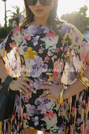 Floral Print High Low Cape Maxi Dress for Party & Vacation
