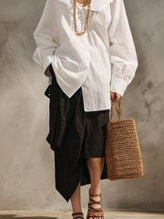 Minimalist White Shirt & Black Midi Skirt Set