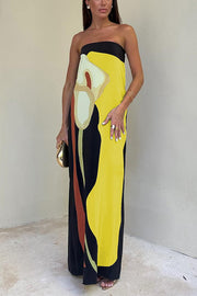 Abstract Floral Off Shoulder Maxi Dress – Vacation Loose Fit