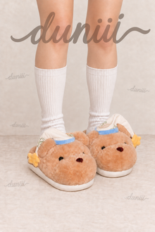 Duniii Plush Bear Face Slippers with Star Accents