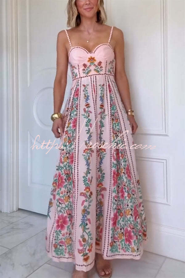 Linen Blend Maxi Dress with Sweetheart Neck & Beaded Straps