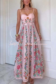 Linen Blend Maxi Dress with Sweetheart Neck & Beaded Straps