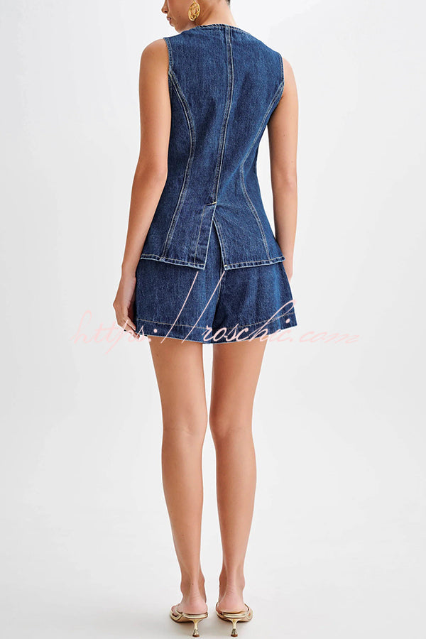 High Waist Relaxed Fit Denim Shorts with Button Fly