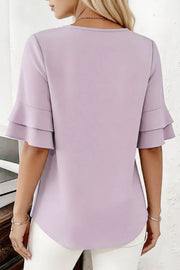 Loose Fit Solid Color Short Sleeve Casual Top