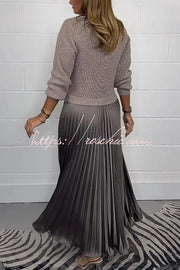 Knitted Maxi Dress | Round Neck Long Sleeve Patchwork