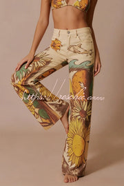 Doodle Print Wide Leg Jeans – Mid Rise, Loose Fit