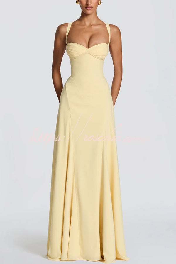 Chiffon Sweetheart Maxi Dress with Lace-Up Back & Bustier