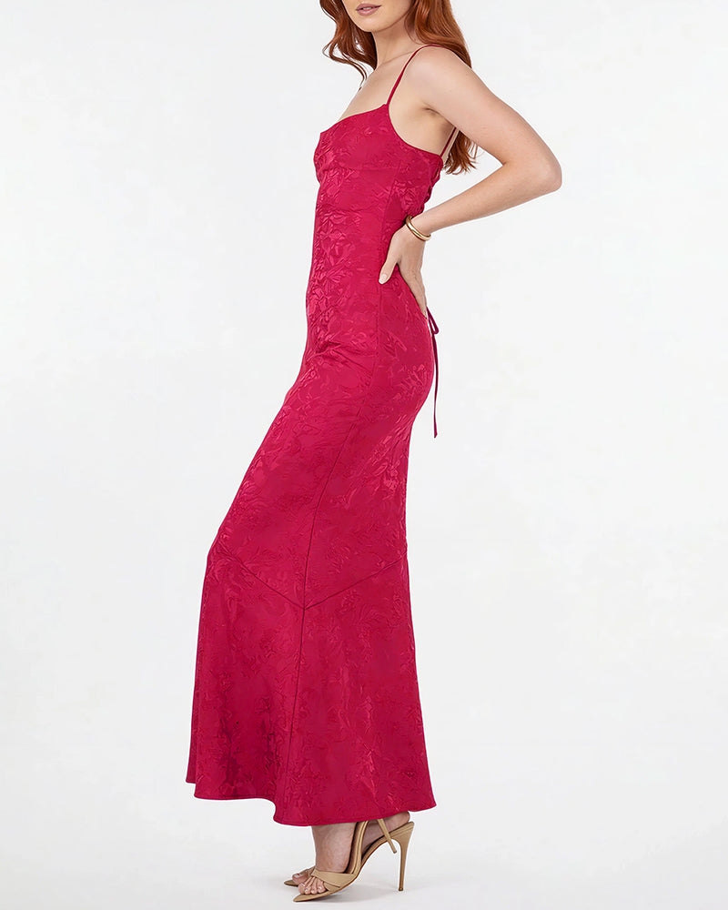 Lace Mermaid Tie-Strap Backless Maxi Dress