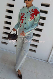 Octopus Graphic Knit Cardigan – Loose Fit Button-Up Sweater