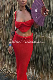 Crochet Knit Crop Tank Top with V-Hem & Braid Detail