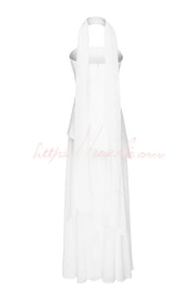 Off Shoulder Chiffon Maxi Dress with Structured Top & Slit