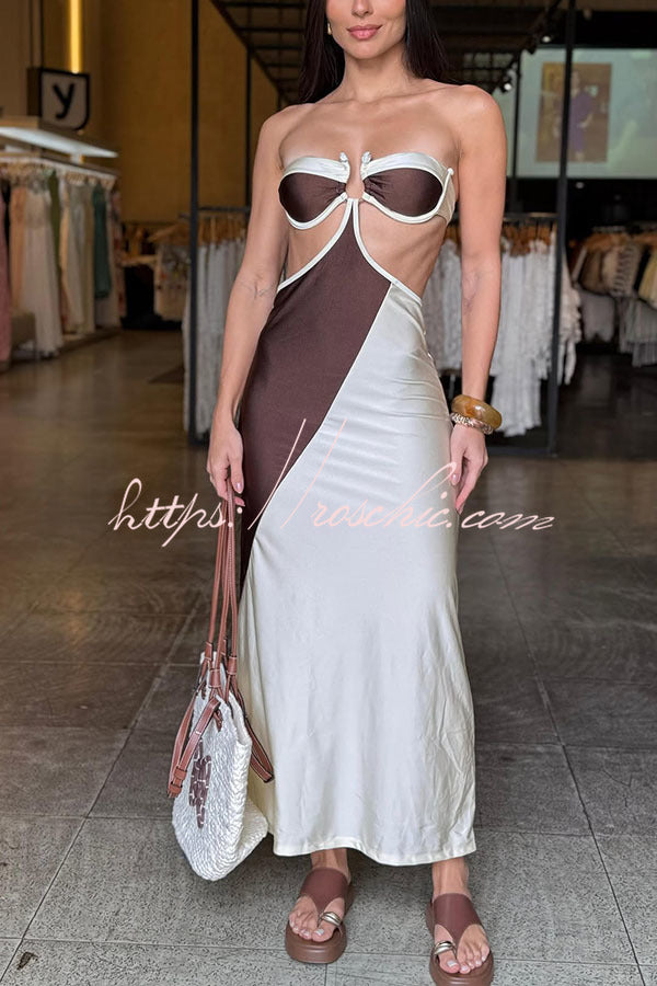 Colorblock Bikini & Maxi Cover-Up Dress Three-Piece Set