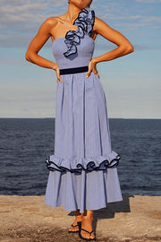 Striped Ruffle Trim Maxi Skirt – Loose Fit Vacation Style