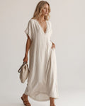 Lace-Trim Linen Cotton Maxi Dress