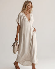 Lace-Trim Linen Cotton Maxi Dress