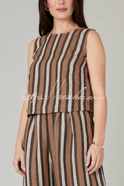 Striped Sleeveless Top & Wide-Leg Pants Set – Loose Fit
