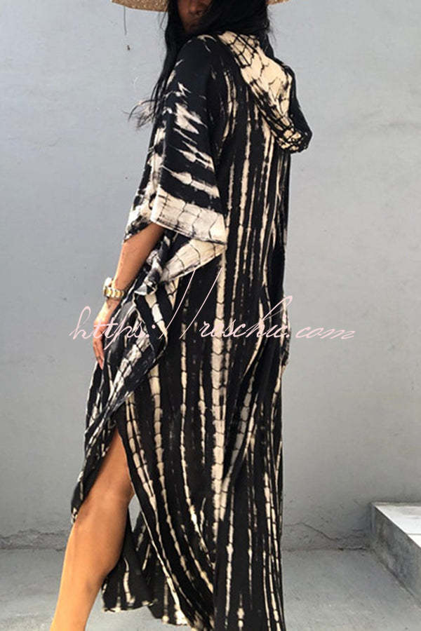 Tie-Dye Hooded Kimono Cover-Up