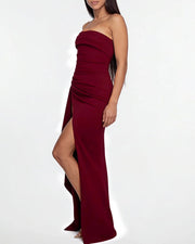 Strapless Ruched High-Slit Gown Dress