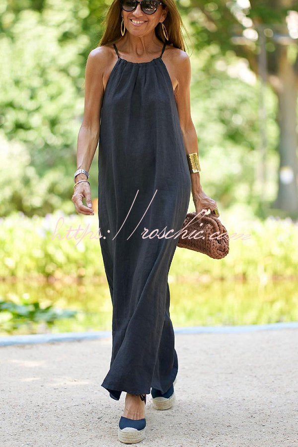 Linen Blend Halter Maxi Dress for Vacation