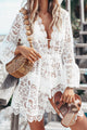 Crochet Lace Beach Cover-Up Dress | Long Sleeve V-Neck