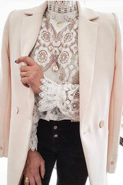 Long Sleeve Lace Top with High Neck | Regular Fit