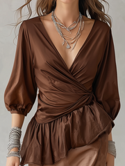 Wrap Waist Maxi Skirt Set with Surplice V-Neck