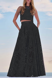 Embroidered Lace Crop Tank Top for Vacation & Party Wear